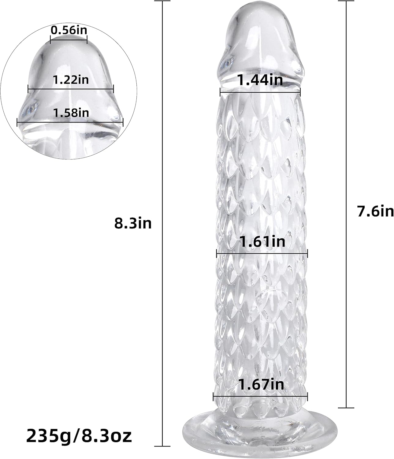 8.3 Inch Dragon Scale Clear Dildo with Suction Cup