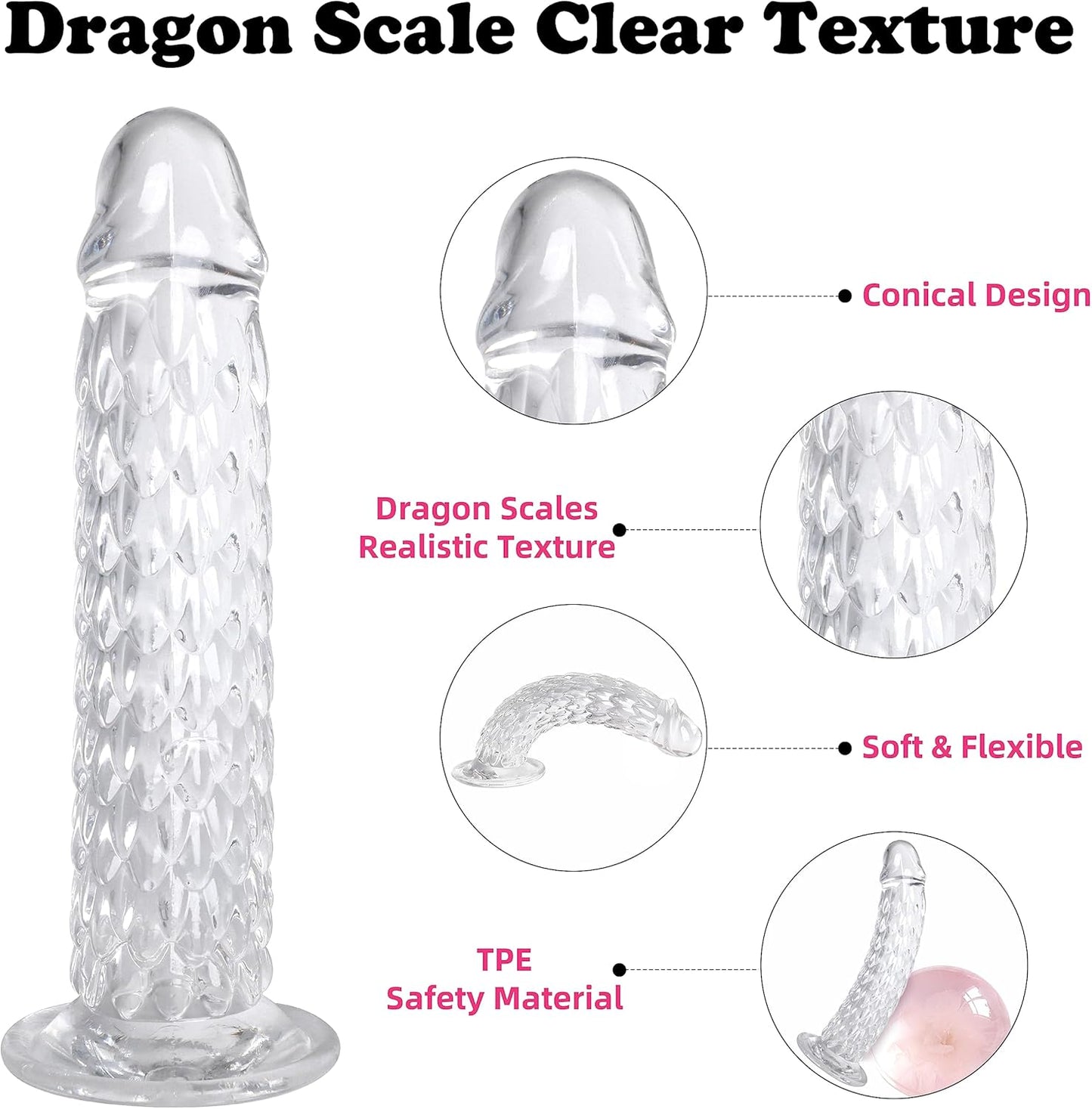 8.3 Inch Dragon Scale Clear Dildo with Suction Cup